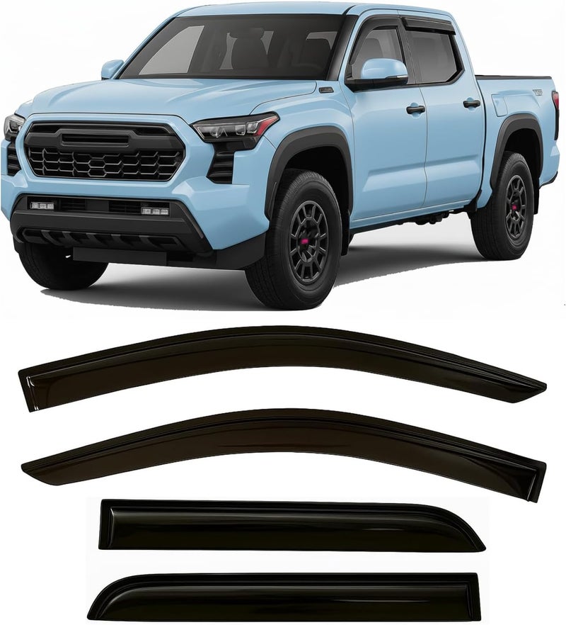 Optimal Co 2024-2026 Tape on Rain Guards for Toyota Tacoma Double Cab Side Window Visor Deflectors Heavy Duty Vent Shades 2025 - Image 1